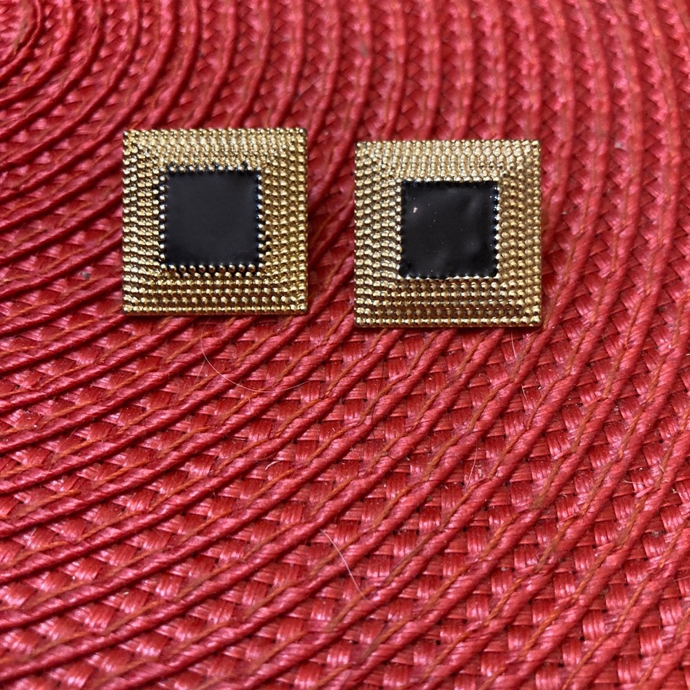 Bundle 5, get 20% off - Vintage Beaded Brass Earrings with Black Squares